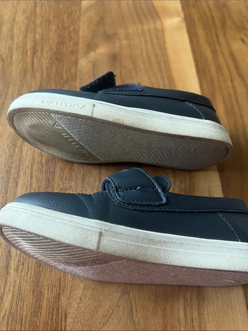 Nautica Boys Navy Blue Penny Loafers Size 10 Velcro Dress Shoes School Uniform